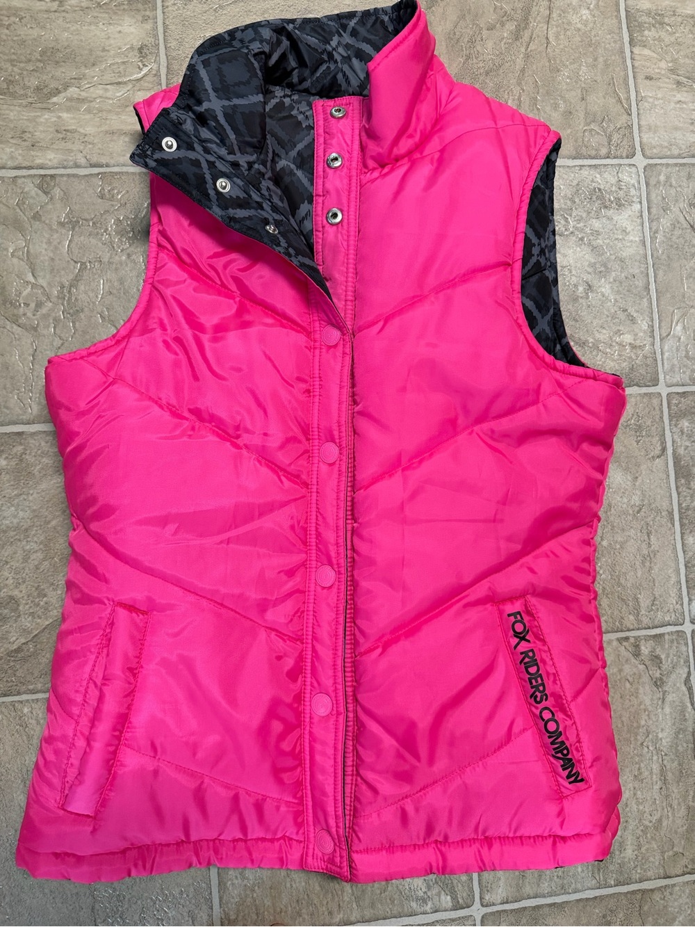 Fox Riders Company Reversible Hot Pink/Black Printed Puffer Vest